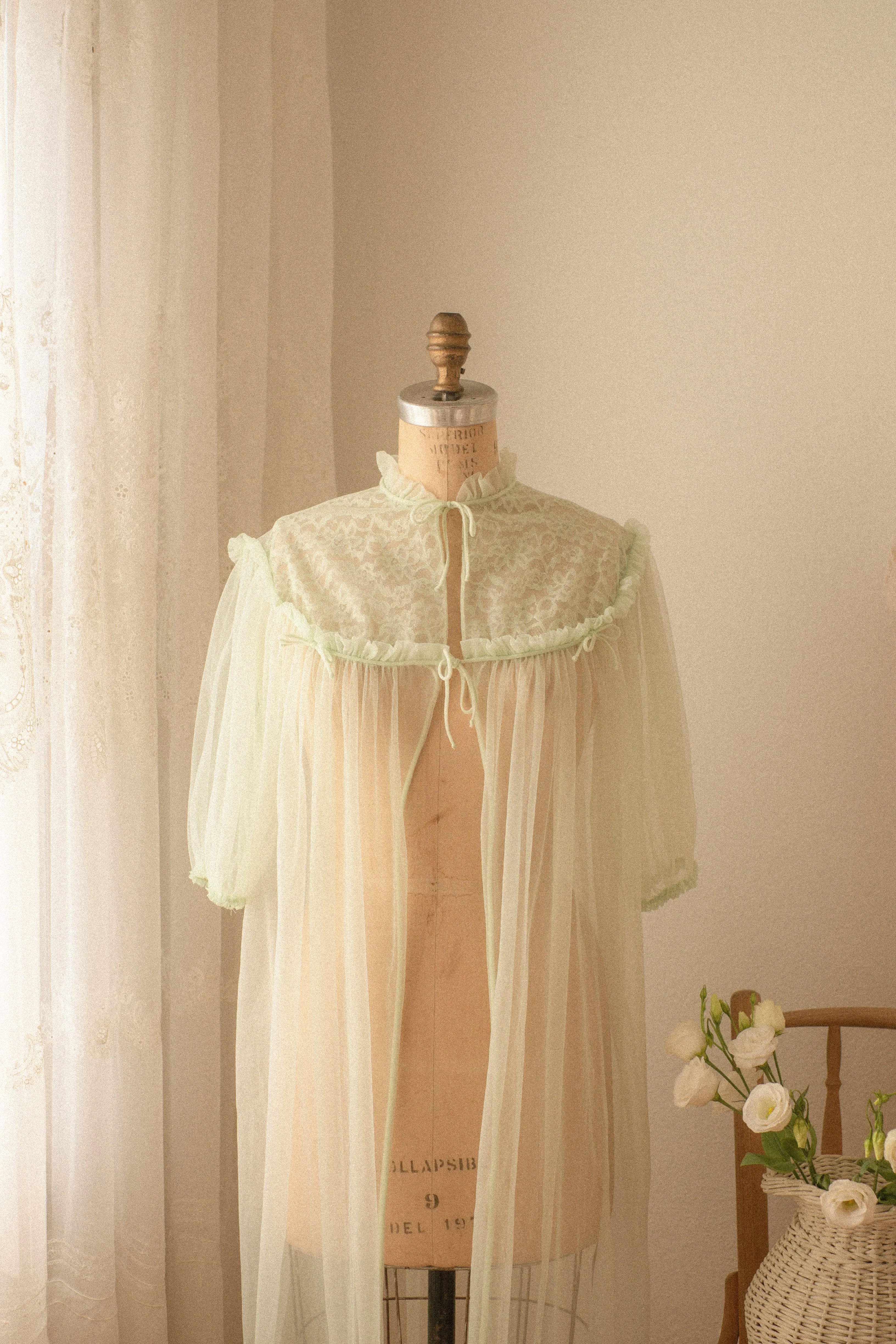 Vintage romantic sheer lace lingerie duster