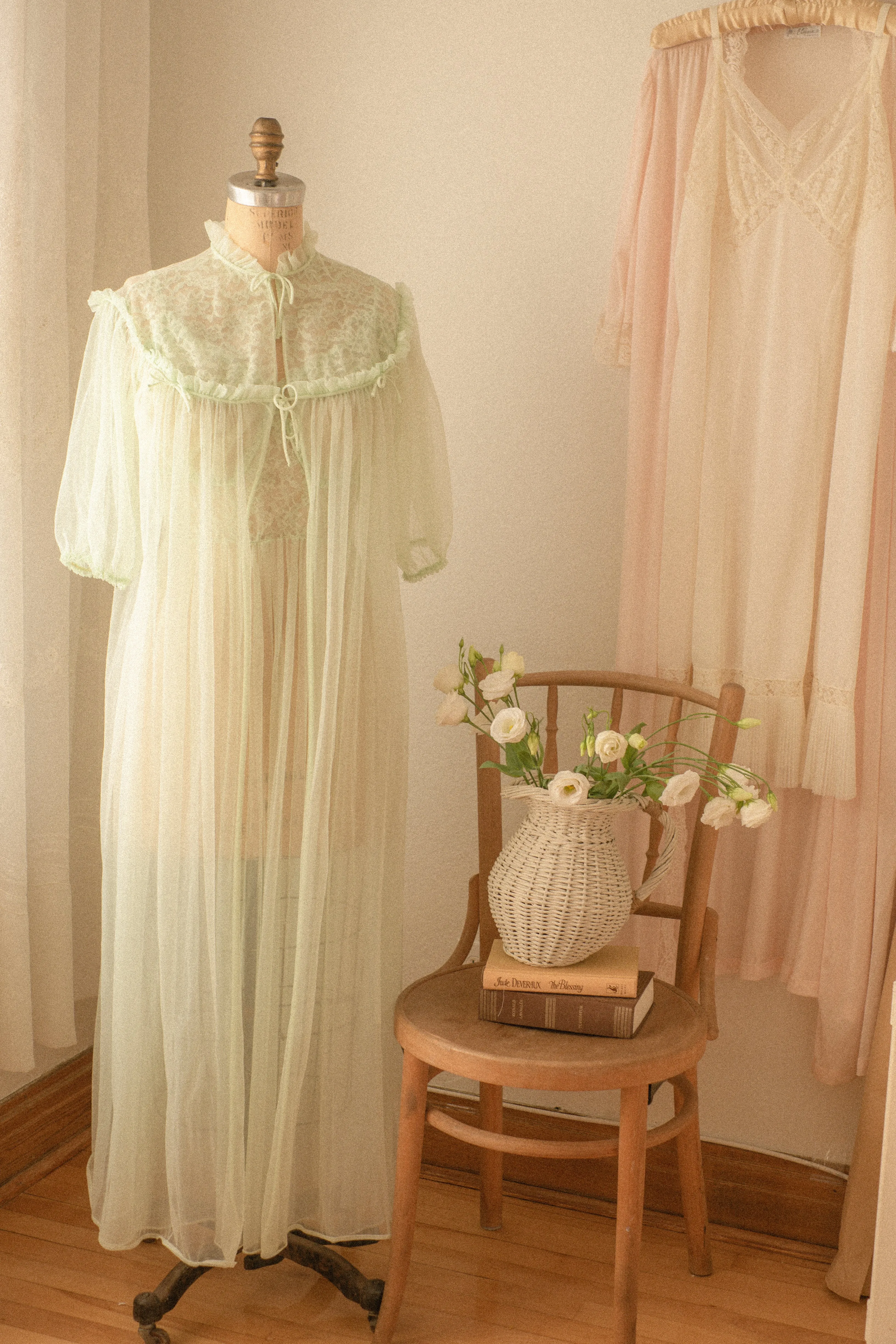 Vintage romantic sheer lace lingerie duster