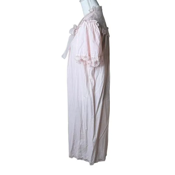 Vintage Sears Royal Charmode Bathrobe House Coat Gown Sz 32 Pink Lace Bow a10