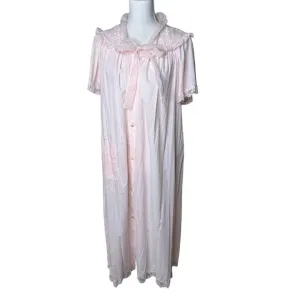 Vintage Sears Royal Charmode Bathrobe House Coat Gown Sz 32 Pink Lace Bow a10