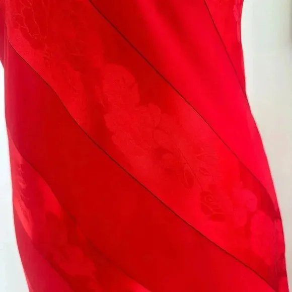 Vintage Sheer Red Nightgown with Floral Pattern Romantic Sleepwear Slip Dress