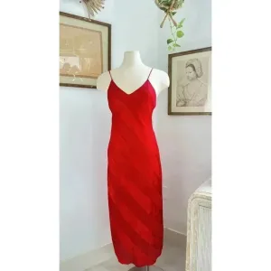 Vintage Sheer Red Nightgown with Floral Pattern Romantic Sleepwear Slip Dress