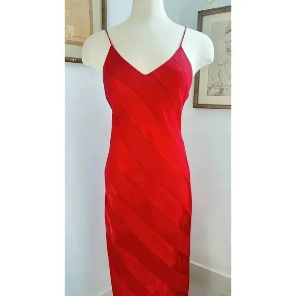 Vintage Sheer Red Nightgown with Floral Pattern Romantic Sleepwear Slip Dress