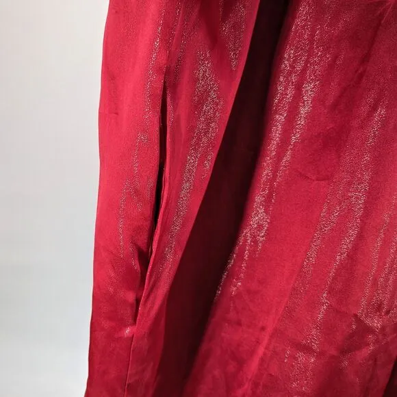 Vintage y2k Red Satin Robe Feather Cuffs Shimmer Glitter Valentines Size XL