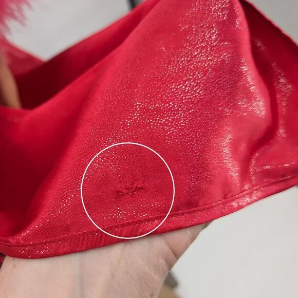 Vintage y2k Red Satin Robe Feather Cuffs Shimmer Glitter Valentines Size XL