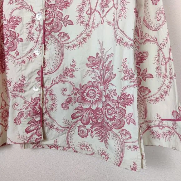 Vtg The Chandler Collection Floral Red Cream Button From Pajama Set L/XL