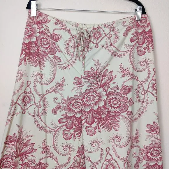 Vtg The Chandler Collection Floral Red Cream Button From Pajama Set L/XL