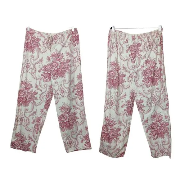 Vtg The Chandler Collection Floral Red Cream Button From Pajama Set L/XL