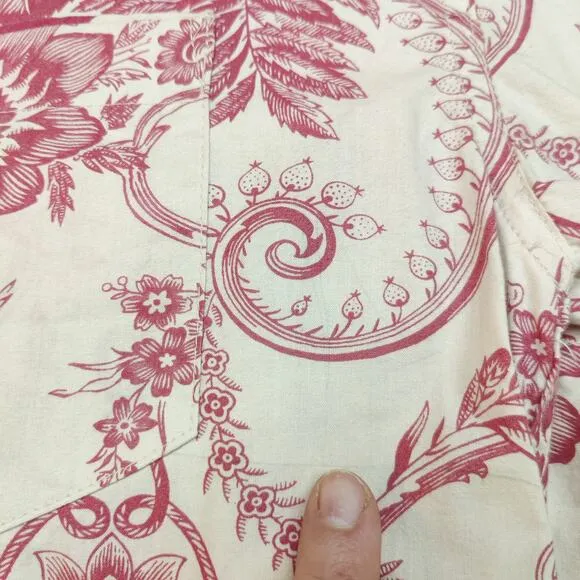 Vtg The Chandler Collection Floral Red Cream Button From Pajama Set L/XL