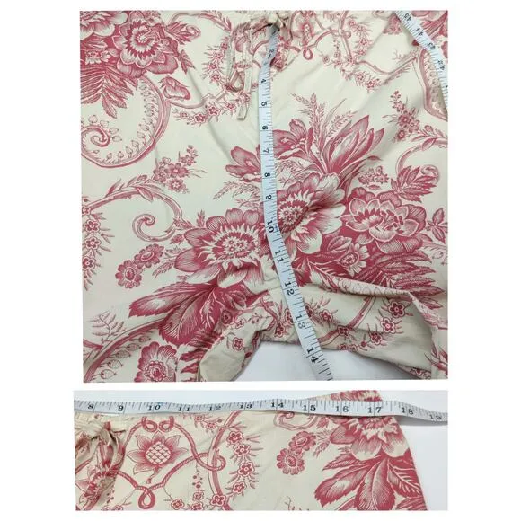 Vtg The Chandler Collection Floral Red Cream Button From Pajama Set L/XL