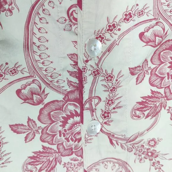 Vtg The Chandler Collection Floral Red Cream Button From Pajama Set L/XL
