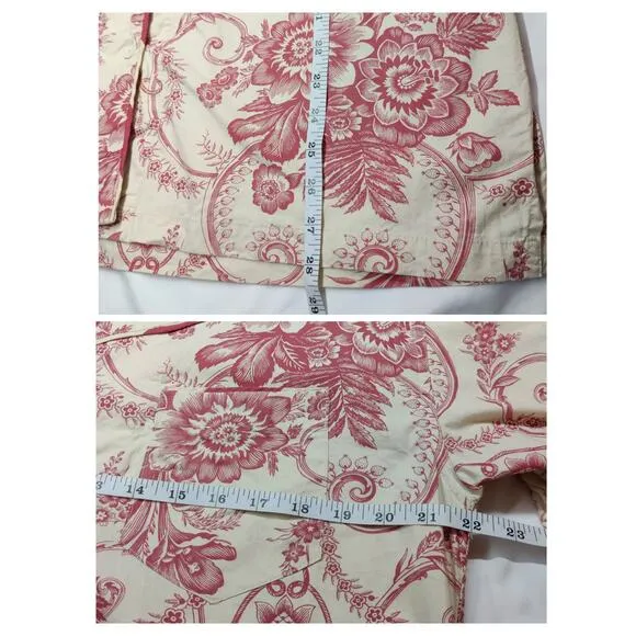 Vtg The Chandler Collection Floral Red Cream Button From Pajama Set L/XL