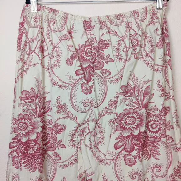 Vtg The Chandler Collection Floral Red Cream Button From Pajama Set L/XL