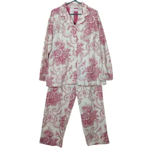 Vtg The Chandler Collection Floral Red Cream Button From Pajama Set L/XL