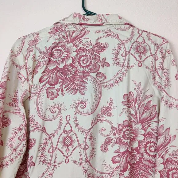 Vtg The Chandler Collection Floral Red Cream Button From Pajama Set L/XL
