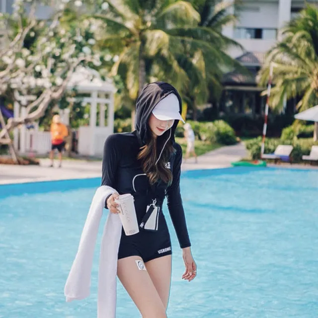 WackDaria Hot Women Tow pieces Long Sleeve Short Pants Swimwear Swimsuit Rash Guard Wetsuit surfing suit beachwear zipper