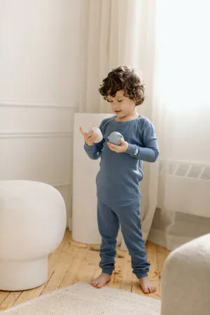 Waffle Long Sleeve Pajama Set - Denim Blue