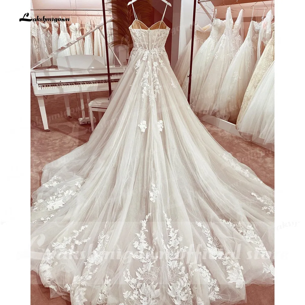 Wedding Dress Bridal Robe Vestido Spaghetti Straps Chapel Train