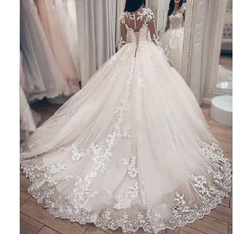 Wedding Dress long sleeve bride dress o neck plus size robe de mariee Lace