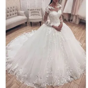 Wedding Dress long sleeve bride dress o neck plus size robe de mariee Lace