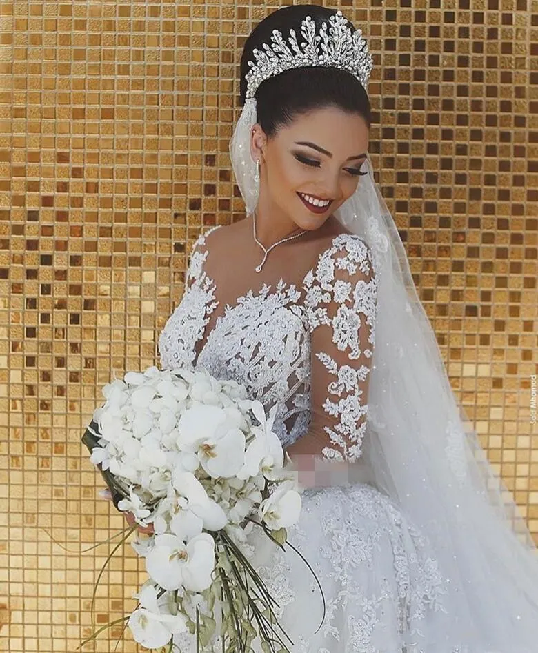 Wedding Dress Mermaid Illusion Bodice vestido de noiva Long Sleeve