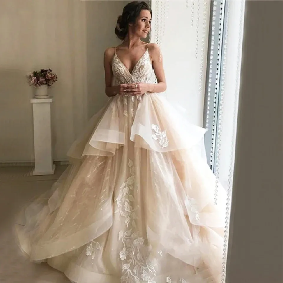 Wedding Dresses Backless Ruffles Puffy Bridal Gowns for Bride