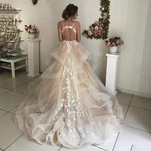 Wedding Dresses Backless Ruffles Puffy Bridal Gowns for Bride