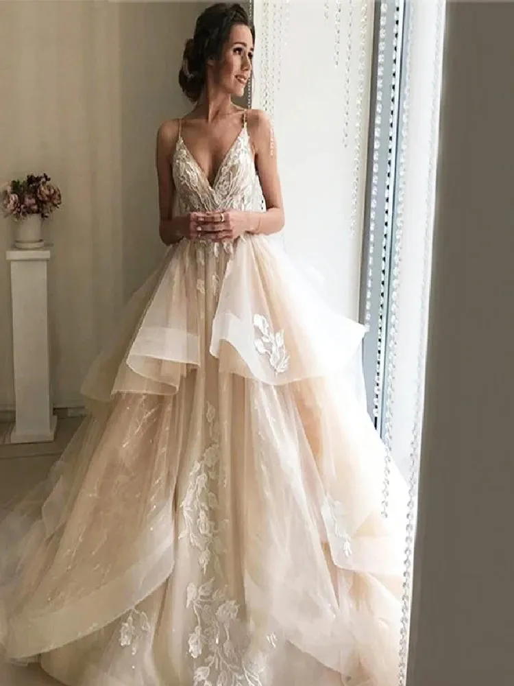 Wedding Dresses Backless Ruffles Puffy Bridal Gowns for Bride