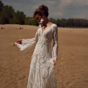 Wedding Dresses For Women V-Neck Backless Bridal Gowns Flare