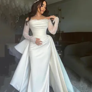 Wedding Dresses Formal Off The Shoulder Long Sleeve Bridal Dress Boho