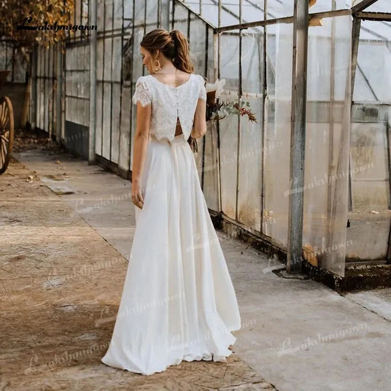 Wedding Dresses O-Neck Short Cap Sleeve High Low Skirt Bride Gowns