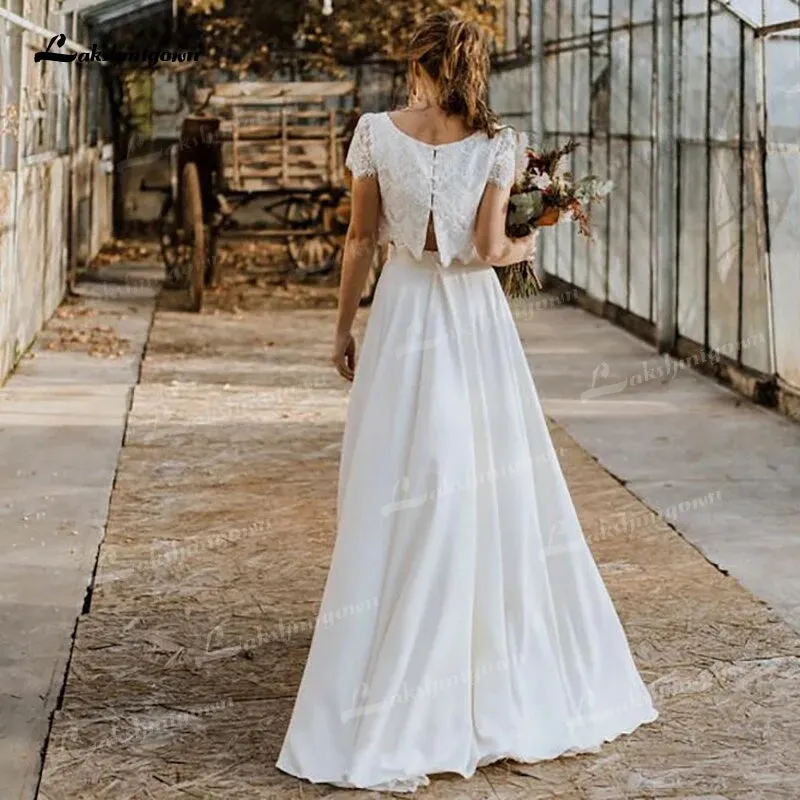 Wedding Dresses O-Neck Short Cap Sleeve High Low Skirt Bride Gowns