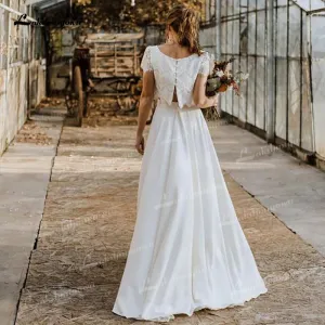 Wedding Dresses O-Neck Short Cap Sleeve High Low Skirt Bride Gowns