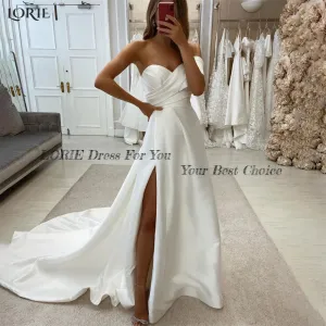Wedding Dresses One Shoulder Side Slit Satin A-Line Evening Prom Dress