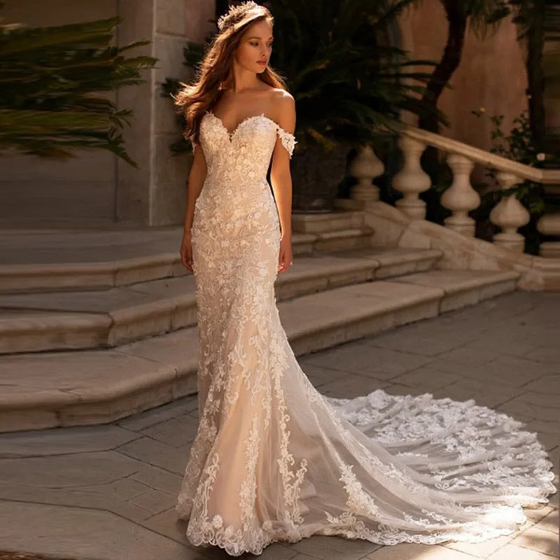 Wedding Dresses Sweetheart Off The Shoulder Bride Gowns With Train