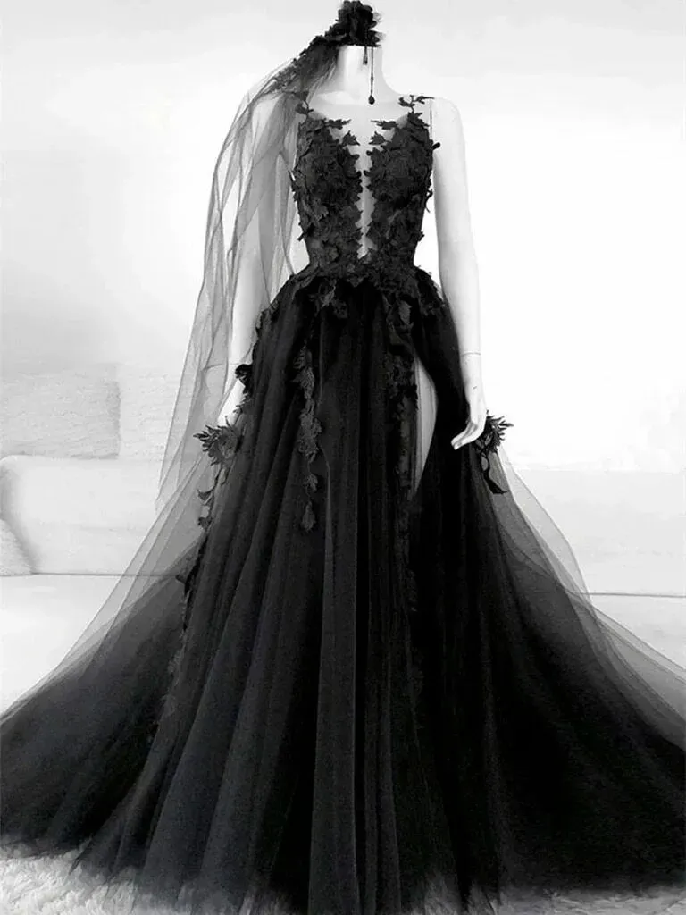 Wedding Guest Dresses: Black Wedding Dress Lace High Neck Mermaid Gowns