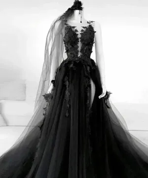 Wedding Guest Dresses: Black Wedding Dress Lace High Neck Mermaid Gowns