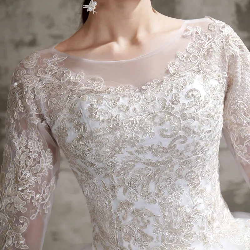 Wedding Guest Dresses: Bridal wedding dress Embroidered Lace on Net Full-sleeve Lace