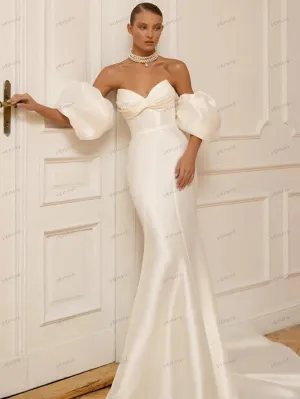 Wedding Guest Dresses: Wedding Dresses Satin Sheath Mermaid Bridal Gowns