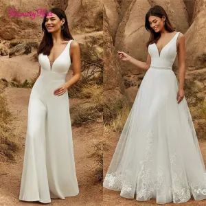 Wedding Jumpsuit With Detachable Skirt Two Pieces Bridal Dresses