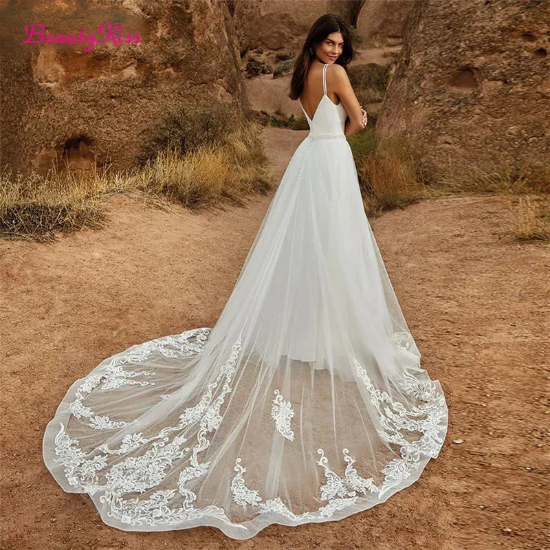 Wedding Jumpsuit With Detachable Skirt Two Pieces Bridal Dresses