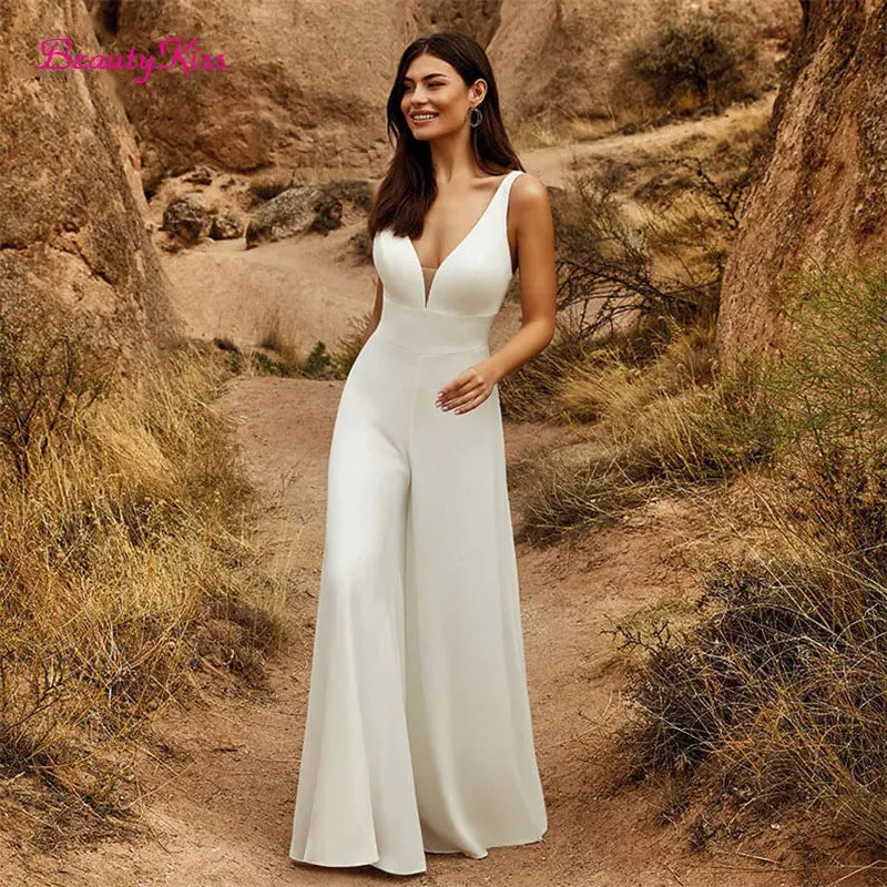 Wedding Jumpsuit With Detachable Skirt Two Pieces Bridal Dresses