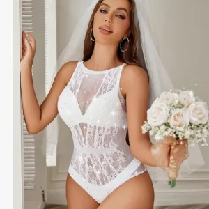 Wedding Rhinestone Sparkling Teddy Lingerie