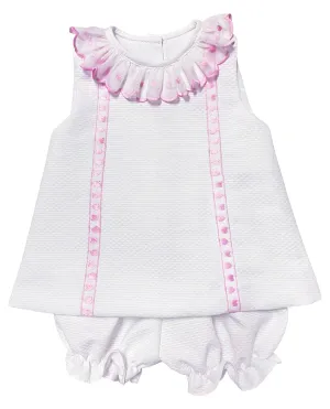 White and Pink Dot Ruffle Popover