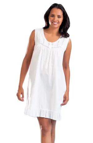 White Cotton Sleeveless Short Nightgown Chemise