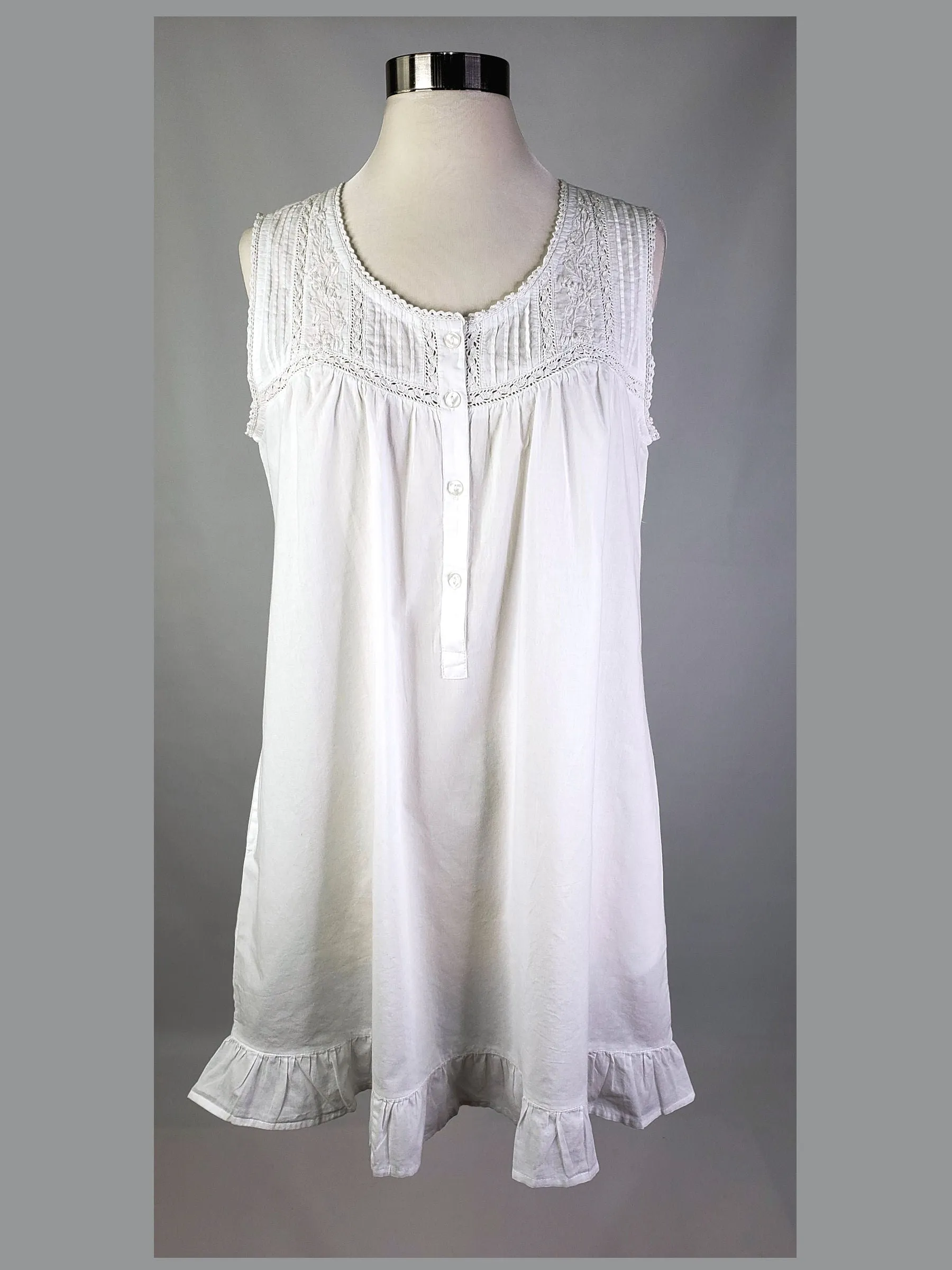 White Cotton Sleeveless Short Nightgown Chemise