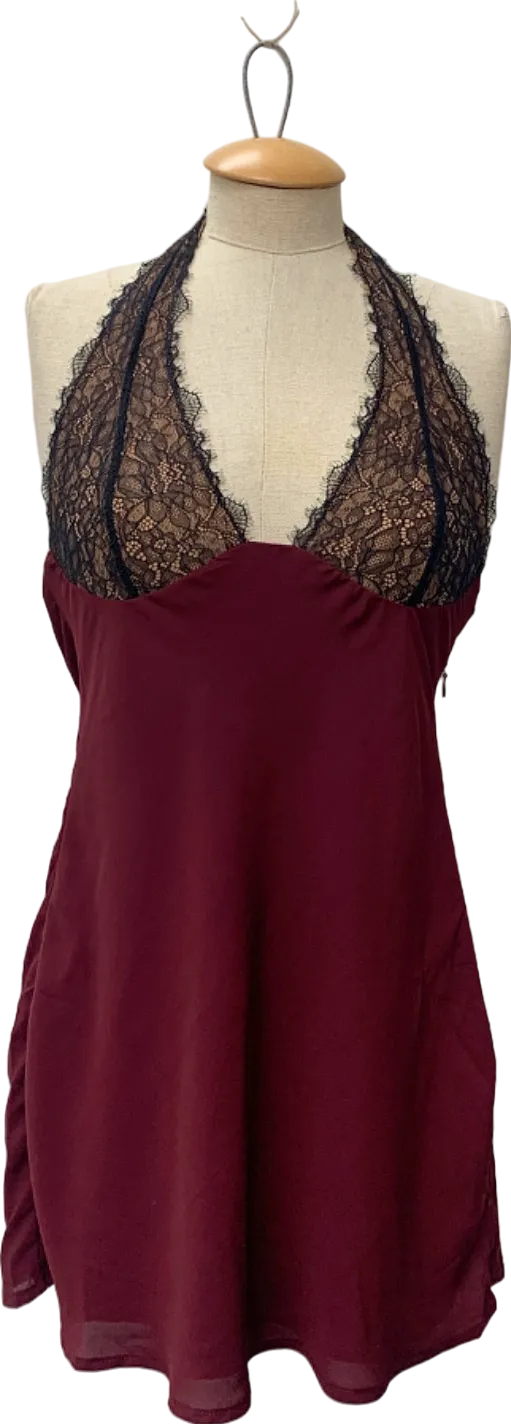 White Fox Burgundy Lace Halter Dress UK S