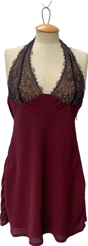 White Fox Burgundy Lace Halter Dress UK S
