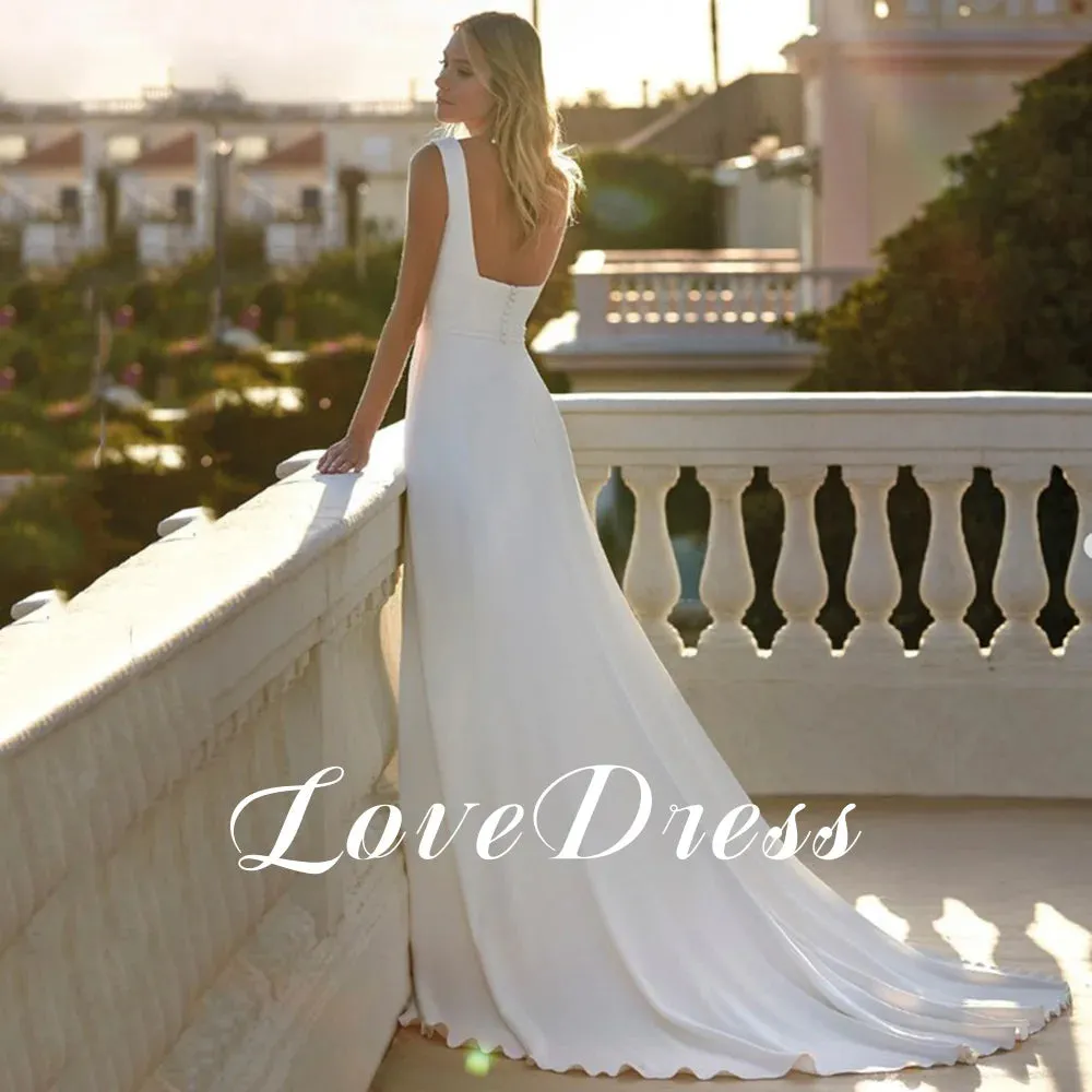 White Wedding Dresses For Women Side Split Sleeveless