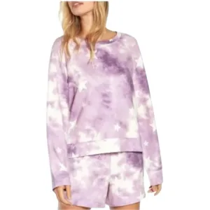 Wildfox Purple Tie-Dye Stars Sweatshirt &amp; Shorts Lounge Set - Size M &amp; L NWT
